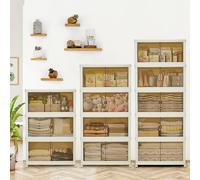 Garvee Contenedor de almacenamiento apilable de plástico con tapas y puertas magnéticas, cajón organizador plegable con ruedas bloqueables para armario, dormitorio, translúcido, 144 cuartos de galón