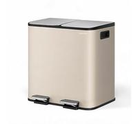 Garvee Cubo de Basura Doble de Acero Inoxidable con Pedal 2x15L - Cierre Suave y Silencioso para Cocinas Pequeñas Reciclaje, Beige