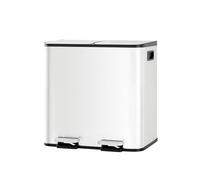 Garvee Cubo de Basura Doble de Acero Inoxidable con Pedal 2x15L - Cierre Suave y Silencioso para Cocinas Pequeñas Reciclaje, Blanco