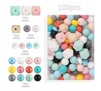 Garvee Cuentas de silicona hexagonales y redondas para manualidades y joyería DIY - Paquete de 100 unidades de 12mm y 15mm - Hilo de algodón de 1,5 m incluido - Perfectas para pulseras y accesorios