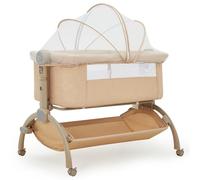 Garvee Cuna De Bebé 3 En 1: Altura Ajustable, Malla Transpirable, Ruedas De 360°, Lateral Plegable, Mosquitera Desmontable y Cesta De Almacenamiento, Cuna De Viaje Portátil (Gris Oscuro/Caqui)
