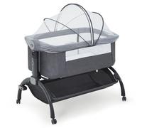 Garvee Cuna De Bebé 3 En 1: Altura Ajustable, Malla Transpirable, Ruedas De 360°, Lateral Plegable, Mosquitera Desmontable y Cesta De Almacenamiento, Cuna De Viaje Portátil (Gris Oscuro/Caqui)