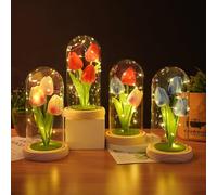 Garvee Decoración Elegante para el hogar - Flor de tulipán eterna en cúpula de cristalino con Luces LED - Luz Nocturna, Santa Valentín, cumpleaños y Día de la Madre - Flor Artificial