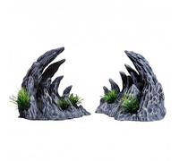 Garvee Decoración para Acuario de Resina con Efecto de Piedra Seiryu Natural, Kit de 2 Piezas Grandes para Paisajismo de Cañón y Rocalla en Peceras y Terrarios,Dimensiones 24x11x23cm y 23x10x15cm,Gris