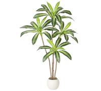 Garvee Dracaena Artificial Realista para decoración Moderna - Planta Artificial Grande con 4 Tallos, Hojas realistas, Troncos Flexibles, Maceta Blanca - para salón, Oficina, balcón, sin