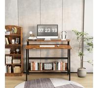 Garvee Escritorio Compacto para Ordenador portátil y Gaming - Soporte para Monitor y estantes incluidos - Ideal para Oficina y Estudio - Diseño Robusto y fácil de Montar - Color marrón