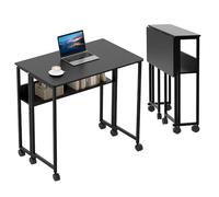 Garvee Escritorio Plegable Compacto con Estante De Almacenamiento - Mesa De Computadora con Ruedas De 80 Cm - Fácil De Montar - Ideal para Oficina En Casa, Estudio y Espacios Pequeños