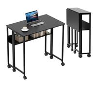 Garvee Escritorio Plegable - Mesa Escritorio 24.8 Pulgadas, Material Ecológico de Calidad, Multifunción con Almacenamiento, Móvil y Compacto, Soporte 135 Libras, Color Negro