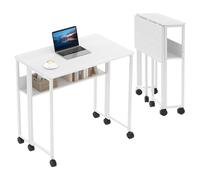 Garvee Escritorio Plegable - Mesa Escritorio 24.8 Pulgadas, Material Ecológico de Calidad, Multifunción con Almacenamiento, Móvil y Compacto, Soporte 135 Libras, Color Blanco