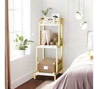 Garvee Estante de escalera de 3 niveles, mesa auxiliar estrecha con cestas de malla, marco de metal dorado y estantes con efecto de mármol blanco, soporte delgado y alto para plantas y estantería para