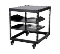 Garvee Estante de servidor de marco abierto de 10U, estante de servidor de acero al carbono con ruedas bloqueables, profundidad ajustable de 55 a 101 cm, capacidad de 500 libras para equipos de red y