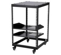 Garvee Estante de servidor de marco abierto de 15U, estante de servidor de acero al carbono con ruedas bloqueables, profundidad ajustable de 55 a 101 cm, capacidad de 500 libras para equipos de red y