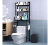 Garvee Estante Organizador de 3 Niveles para baño, estantes metálicos para baño Que ahorran Espacio con portarrollos y Ganchos, Organizador de baño Que Ahorra Espacio. (Negro).