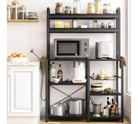 Garvee Estante para panaderos con toma de corriente, carrito de almacenamiento de cocina de 6 niveles con soporte para microondas, barra de café con cajón de alambre, mesa de cocina con gran