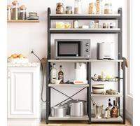 Garvee Estante para panaderos con toma de corriente, carrito de almacenamiento de cocina de 6 niveles con soporte para microondas, barra de café con cajón de alambre, mesa de cocina con gran