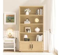 Garvee Estantería Alta Boho de Madera con Puertas de ratán - 5 Niveles Grandes - Librero Organizador para Sala, Dormitorio, Oficina, Cocina - Diseño Farmhouse Elegante - Almacenamiento Espacioso -