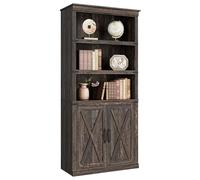 Garvee Estantería Alta De 5 Niveles para Recibidor - Librero De Madera Rústica con Puertas De Almacenamiento - Ideal para Sala, Dormitorio u Oficina - Gabinete Alto Gris - 68,7 cm De Alto x 31,5 cm