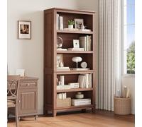 Garvee Estantería Alta De Oficina Estilo Farmhouse - 5 Niveles Ajustables - Patas De Madera y Estructura De Metal Resistente - para Libros y Almacenamiento En Salón, Oficina o Dormitorio - Gris y