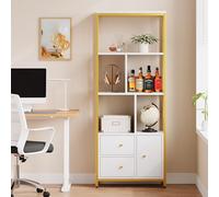 Garvee Estantería alta moderna con puertas, estantería industrial de 73.6 pulgadas con gabinete, estante de almacenamiento de madera y metal de 4 niveles, estante grande vintage para sala de estar