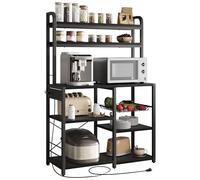 Garvee Estantería Cocina Mueble para Microondas con Socket, Varias Particiones para Suministros de Cocina, Color Negro, Dimensiones 90×40×150 cm