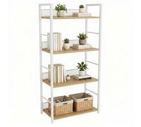 Garvee Estantería de 4 niveles, estantería alta con marco de metal y estantes de madera, organizador de almacenamiento industrial para libros, CD, plantas, estante estrecho para dormitorio, sala de