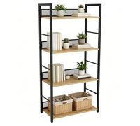 Garvee Estantería de 4 niveles, estantería alta con marco de metal y estantes de madera, organizador de almacenamiento industrial para libros, CD, plantas, estante estrecho para dormitorio, sala de