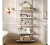 Garvee estanteria de 5 Niveles con Forma de Arco Semicircular, Marco Dorado y Mármol Blanco, Ideal para Hogar Uso Interior Salón Dormitorio, Adecuada para Decoración y Colocar Libros, 80×30×180 cm