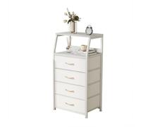 Garvee Estantería de Almacenamiento con 4 Cajones de Tela, Mueble Auxiliar Vertical para Salón, Dormitorio y Pasillo,Torre de Almacenamiento Estrecha con Estructura de Metal y Tablero de Madera,Blanco