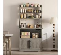 Garvee Estantería de Cocina con gabinete y Soporte microondas - Mesa Gruesa y Tomas integradas - Resistente y versátil - Color Gris - Fuente estándar EE. UU. (2AC+2A)