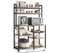 Garvee Estantería de Cocina Industrial con Enchufe y Barra de café - 6 Niveles de Almacenamiento Abierto, cajón metálico, Soporte para microondas, Mueble Auxiliar para Comedor y salón - Color Gris