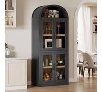 Garvee Estantería De Entrada Arqueada De 182 cm - 4 Puertas De Cristal - Estante De Madera Independiente con Sistema De Organización Antivuelco Integrado - para Salón,