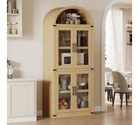 Garvee Estantería De Entrada Arqueada De 182 cm - 4 Puertas De Cristal - Estante De Madera Independiente con Sistema De Organización Antivuelco Integrado - para Salón,
