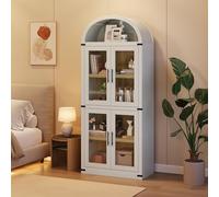 Garvee Estantería De Entrada Arqueada De 182 cm - 4 Puertas De Cristal - Estante De Madera Independiente con Sistema De Organización Antivuelco Integrado - para Salón,