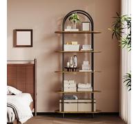 Garvee Estantería de escalera arqueada de 5 niveles, estantería abierta industrial con diseño antivuelco, estantería alta y estrecha para dormitorio, sala de estar, cocina, marco de metal marrón
