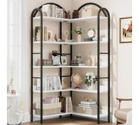 Garvee Estantería de Esquina con Arco en Blanco, Estructura de Hierro y Baldas de Madera - Mueble para Aprovechar Rincón, Ideal para Libros y Decoración