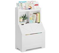 Garvee Estantería de madera apta para niños y organizador de almacenamiento de juguetes, estantería de 3 niveles con tapa abatible y cubículos, gran capacidad para sala de juegos, dormitorio