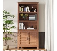 Garvee Estantería de Oficina Farmhouse de 5 Niveles y 180 cm - Librero Vintage con Puertas, Armario de Almacenamiento y Estante Ajustable - Estructura Resistente - para salón, Oficina o Biblioteca -