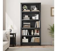 Garvee Estantería de Oficina rústica de 180 cm - 5 Niveles con estantes Ajustables - Patas de Madera Resistentes - Ancho 80 cm - Ideal para Sala, Oficina o Biblioteca - Color Negro