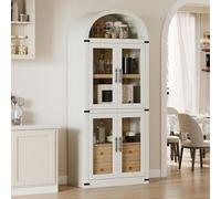 Garvee Estantería de Oficina Vintage con Arco - 4 Niveles, 2 cajones y Puertas - Amplio Almacenamiento y exhibición - Madera y Acabado Blanco Antiguo - Exterior Blanco Antiguo + Interior Madera