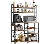 Garvee Estantería de Panadería con Toma Corriente,Muebles de Cocina,Estantes Abiertos y Cesta de Alambre,para Cocina y Comedor, 90 * 40 * 150 cm(Marrón)