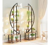 Garvee Estantería de Plantas con luz LED - 6 Niveles, 175cm, Metal y Madera, Ruedas para fácil Movilidad, Ideal para Entrada, Pasillo o recibidor - Organizador Robusto Decorativo para macetas -