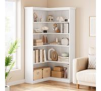 Garvee Estantería Esquinera De 5 Niveles para Oficina y Hogar - Librería Alta En l De 185 cm - Estructura Robusta De Madera y Metal - Diseño Farmhouse con Panel Trasero Completo - Ideal para Sala o
