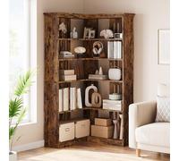 Garvee Estantería Esquinera De 5 Niveles para Oficina y Hogar - Librería Alta En l De 185 cm - Estructura Robusta De Madera y Metal - Diseño Farmhouse con Panel Trasero Completo - Ideal para Sala o