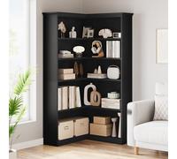 Garvee Estantería Esquinera De 5 Niveles para Oficina y Hogar - Librería Alta En l De 185 cm - Estructura Robusta De Madera y Metal - Diseño Farmhouse con Panel Trasero Completo - Ideal para Sala o