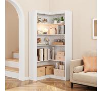 Garvee Estantería esquinera en L para oficina - 5 niveles abiertos - 182 cm de altura - Gran capacidad y resistencia - Madera blanca - Incluye kit antivuelco - Diseño moderno - Color: White bas-relief