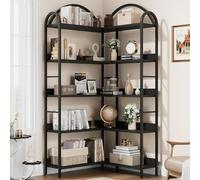 Garvee Estantería Esquinera, Estantería en Forma de L,Altura 174 cm de 5 Niveles,Estante de Escalera,Oficina en Casa, Negro Moderno