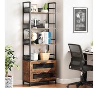 Garvee Estantería industrial con cajones - 4 niveles abiertos para libros y decoración - Estante rústico de madera y metal con barandillas protectoras - Para dormitorio, sala u oficina - Color vintage