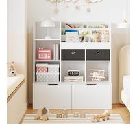 Garvee Estantería Infantil Blanca de Madera con 4 cajones y Compartimentos - Organizador Metodología educativa para Juguetes y Libros - Ruedas Ocultas y Doble cajón - Ideal para habitación Infantil,