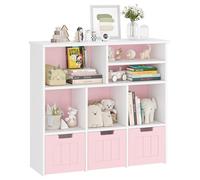 Garvee Estantería Infantil Multifuncional para Juguetes y Libros - 3 cajones móviles y 6 Compartimentos - Organización para Dormitorio, Sala de Juegos y guardería - Blanco y Rosa (Acabado White