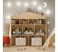 Garvee Estantería Libros Infantil Grande - Estantería Infantil de Madera, Diseño en Forma de Casa, 9 Compartimentos Clasificables, Librería Infantil Gran Capacidad, 100 * 30 * 104cm, Color Vintage